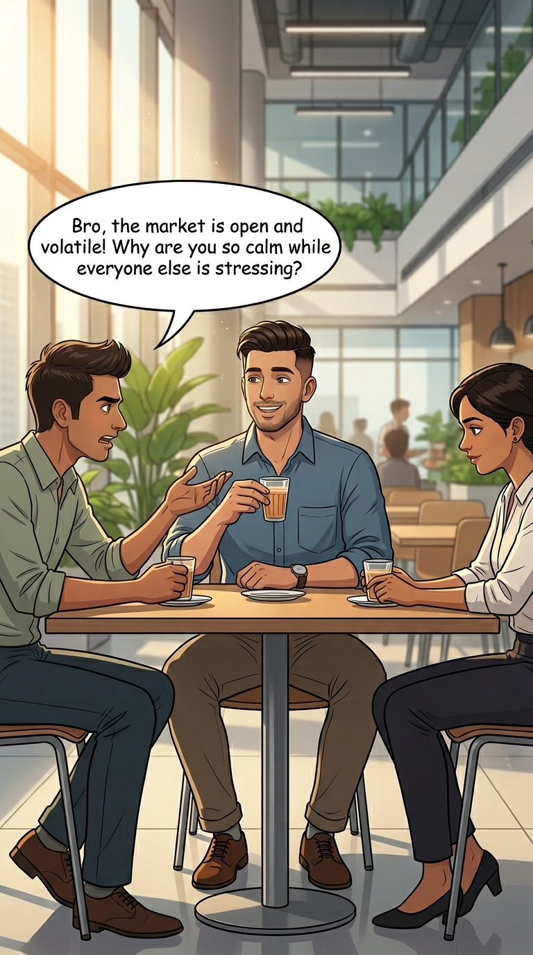Friend asks why the trader is calm while the market is volatile